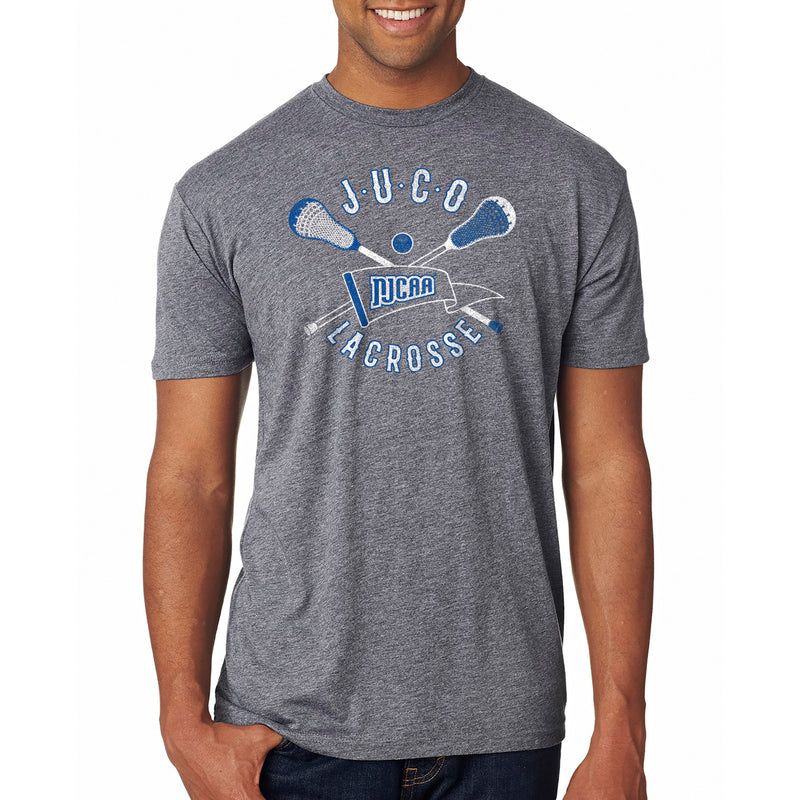 NJCAA JUCO Lacrosse Emblem - Junior College Athletics Triblend T Shirt - Premium Heather