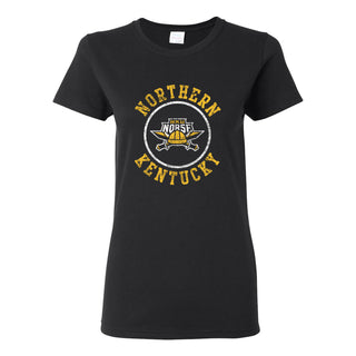 Northern Kentucky University Norse Distressed Circle Logo Womens Short Sleeve T Shirt - Black