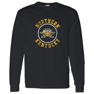 Northern Kentucky University Norse Distressed Circle Logo Long Sleeve T Shirt - Black