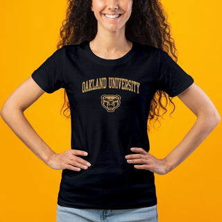 Oakland University Golden Grizzlies Arch Logo Short Sleeve Women's T Shirt - Black