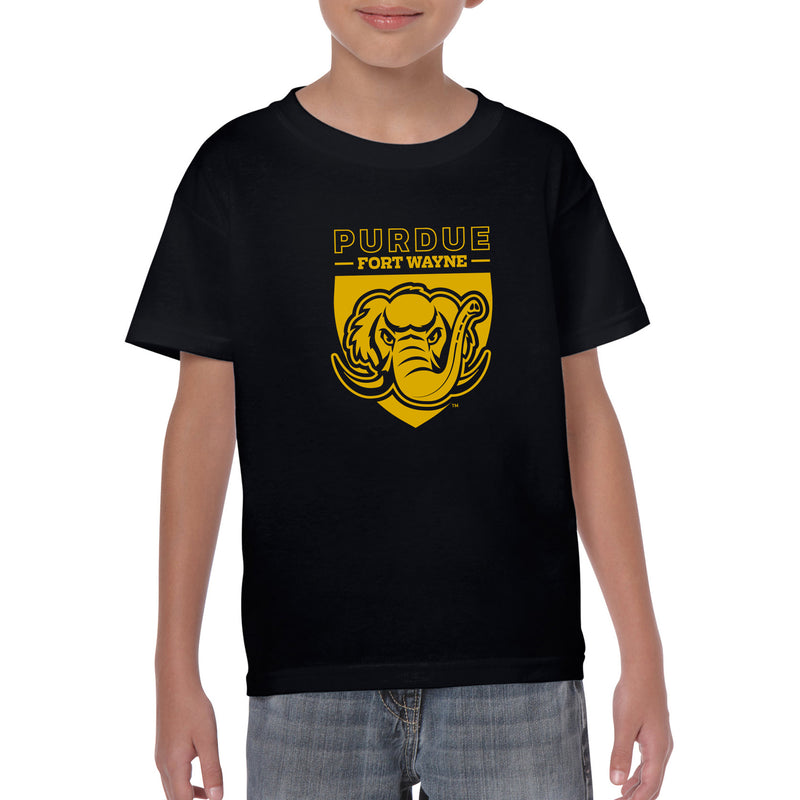 Purdue University Fort Wayne Mastodons Primary Logo Youth Short Sleeve T Shirt - Black