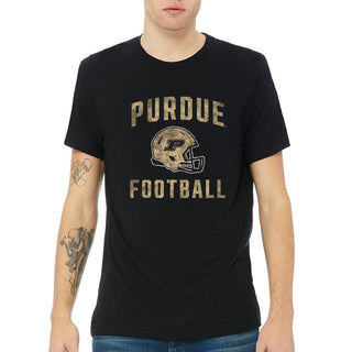 Purdue University Boilermakers Faded Football Helmet Canvas Triblend T Shirt - Solid Black Triblend