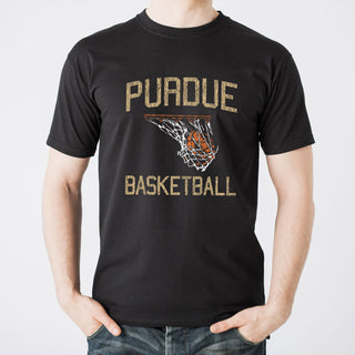 Purdue University Boilermakers Retro Faded Basketball Next Level Short Sleeve T Shirt - Black