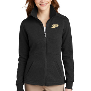 Purdue Boilermakers Primary Logo Ladies Slub Fleece Full-Zip Jacket - Black