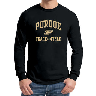 Purdue University Boilermakers Arch Logo Track & Field Long Sleeve T Shirt - Black