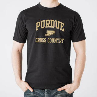 Purdue University Boilermakers Arch Logo Cross Country Short Sleeve T Shirt - Black