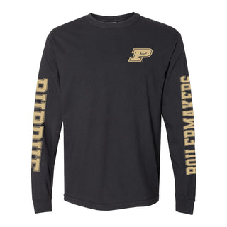 Purdue University Boilermakers Double Sleeve Comfort Colors Long Sleeve T Shirt - Black