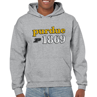 Purdue University Boilermakers Throwback Year Stripe Heavy Blend Hoodie - Sport Grey