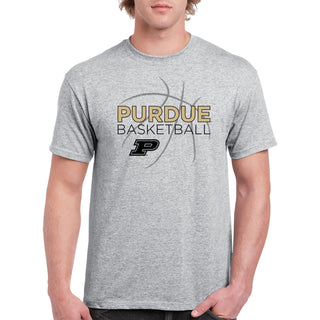 Purdue University Boilermakers Basketball Sketch Basic Cotton Short Sleeve T Shirt - Sport Grey