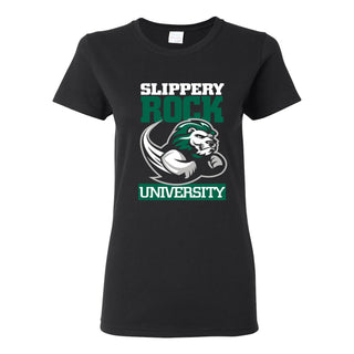 Slippery Rock University The Rock Primary Logo Short Sleeve Womens T Shirt - Black