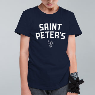 Saint Peter's University Peacocks Arch Logo Youth T-Shirt - Navy