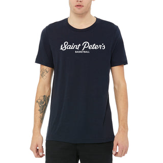 Saint Peter's University Peacocks Basketball Script Canvas Triblend Short Sleeve T Shirt - Solid Navy