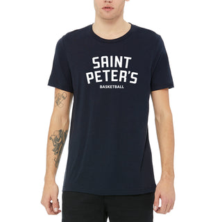 St Peter's University Peacocks Block Basketball Lockup Triblend T-Shirt - Solid Navy