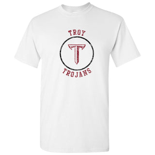 Troy University Trojans Distressed Circle Logo Cotton T-Shirt - White