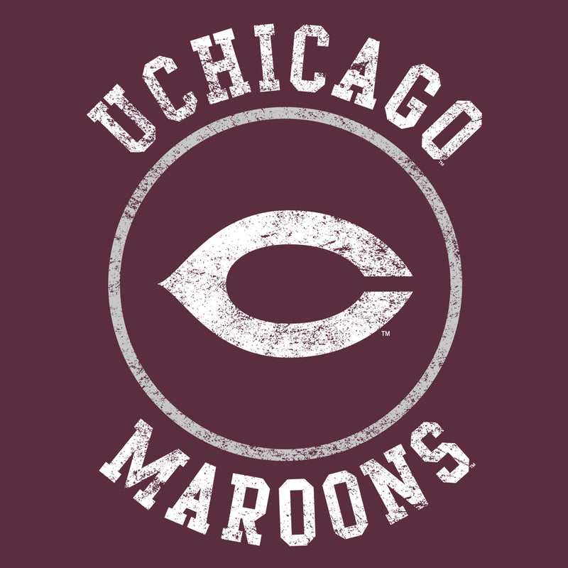 University of Chicago Maroons Distressed Circle Logo Basic Cotton Short Sleeve T Shirt - Maroon