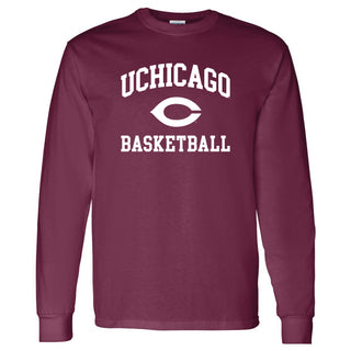 University of Chicago Maroons Arch Logo Basketball Long Sleeve T Shirt - Maroon