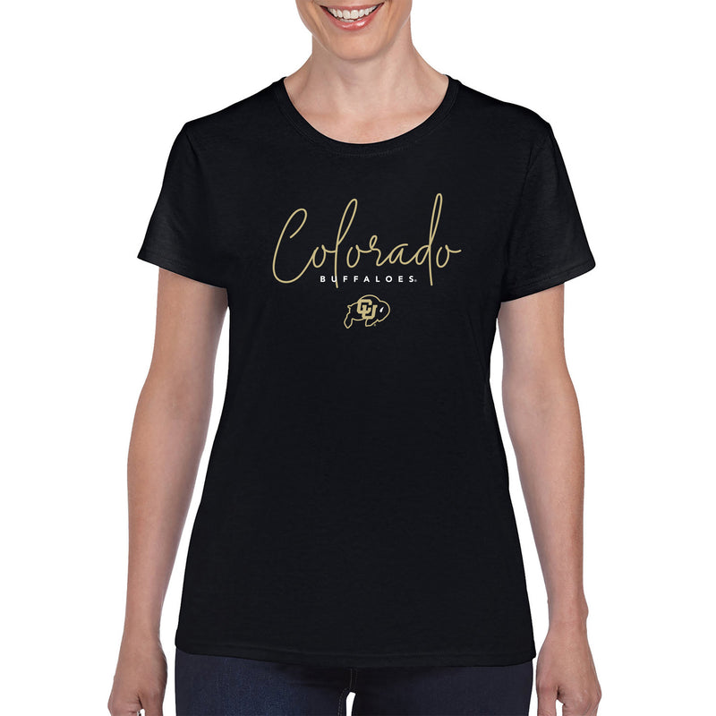 University of Colorado Buffaloes Thin Script Women's T Shirt - Black