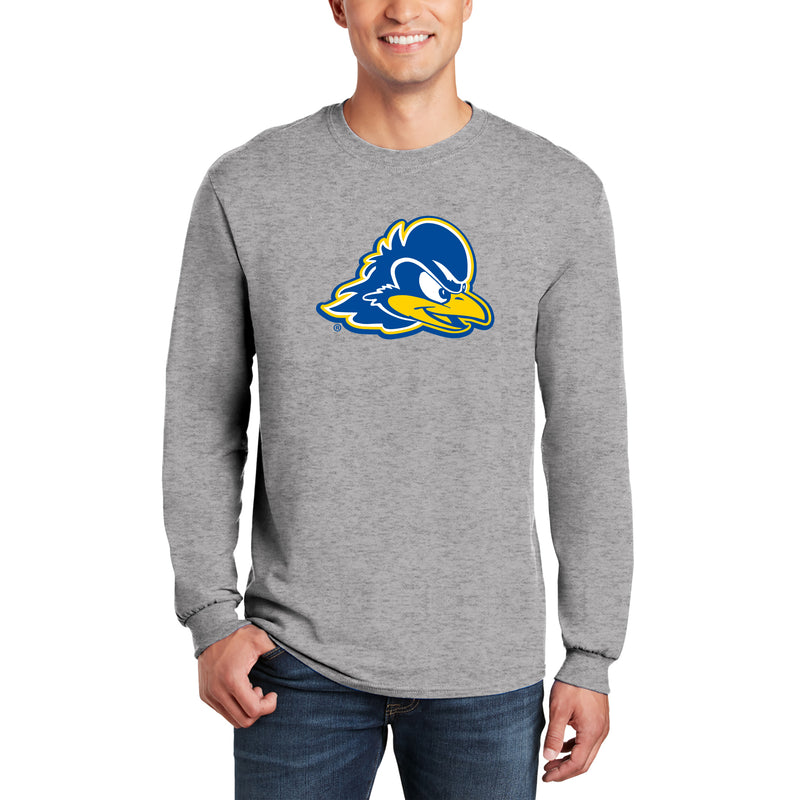 Delaware Blue Hens Primary Logo Long Sleeve T Shirt - Sport Grey