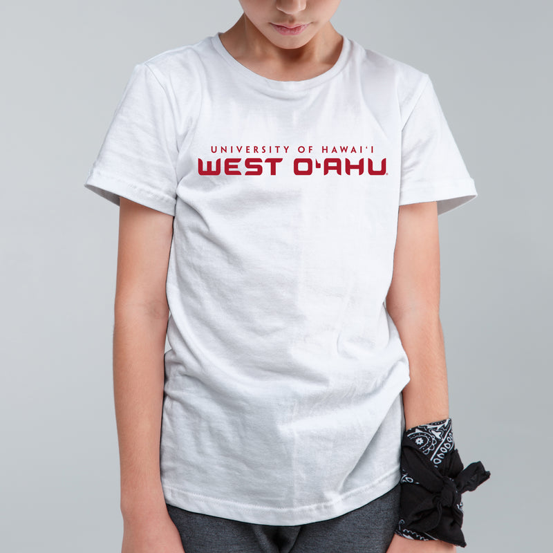 Hawaii West Oahu Pueo Basic Block Youth T Shirt - White