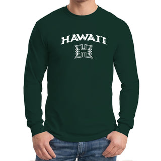 University of Hawaii Rainbow Warriors Arch Logo Cotton Long Sleeve T-Shirt - Forest