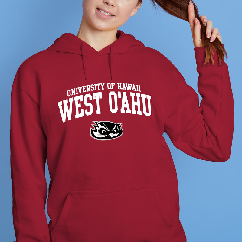 Hawaii West Oahu Pueo Arch Logo Hoodie - Cardinal