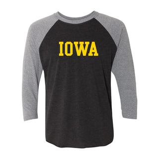 University of Iowa Hawkeyes Basic Block Next Level Raglan T Shirt - Vintage Black/Premium Heather