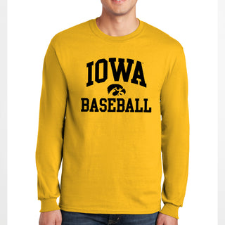 University of Iowa Hawkeyes Arch Logo Baseball Long Sleeve T Shirt- Gold