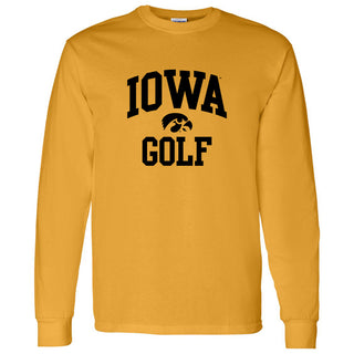 University of Iowa Hawkeyes Arch Logo Golf Long Sleeve T Shirt- Gold