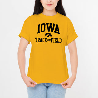 University of Iowa Hawkeyes Arch Logo Track & Field Short Sleeve T Shirt - Gold