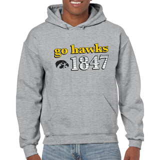 Throwback Year Stripe Iowa Hawkeyes Heavy Blend Hoodie - Sport Grey