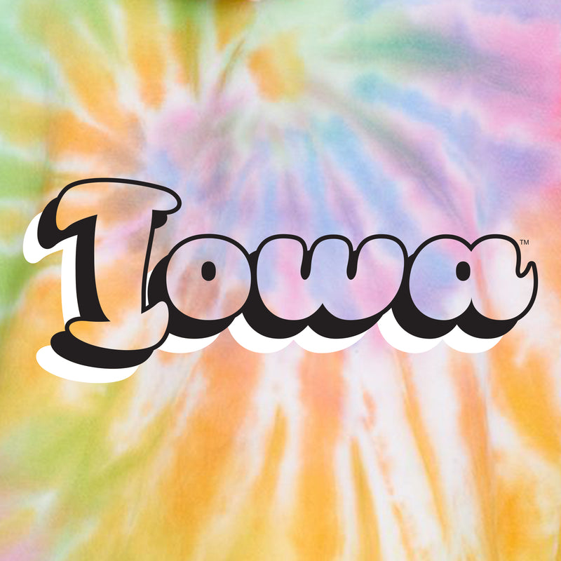 Iowa Retro Bubble Script Tie-Dye Crop Hooded Sweatshirt - Eternity