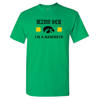 University of Iowa Hawkeyes Kiss Me I'm a Hawkeye Basic Cotton Short Sleeve T Shirt - Irish Green