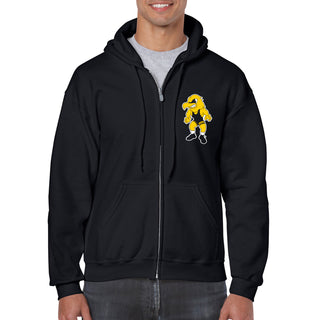 University of Iowa Hawkeyes Wrestling Herky Logo Left Chest Full Zip Hoodie - Black