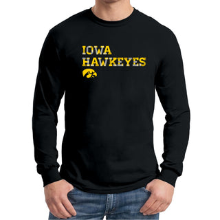 University of Iowa Hawkeyes Patchwork Cotton Long Sleeve T Shirt - Black