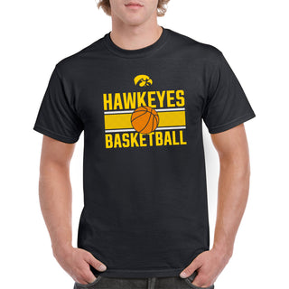 University of Iowa Hawkeyes Basketball Mesh Basic Cotton Short Sleeve T Shirt - Black