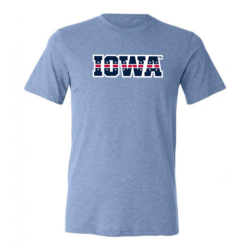 Iowa Hawkeyes Patriotic Wordmark Triblend T Shirt -Blue Triblend