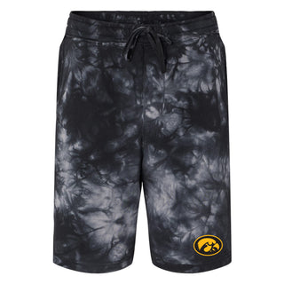 Iowa Oval Hawkeye Logo Tie-Dye Fleece Shorts - Tie-Dye Black