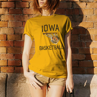 Retro Faded Basketball Iowa Hawkeyes Premium Cotton Short Sleeve T Shirt - Gold