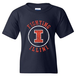 University of Illinois Fighting Illini Distressed Circle Logo Cotton Youth T-Shirt - Navy