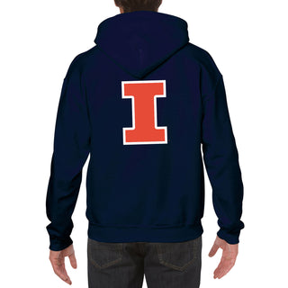 University of Illinois Fighting Illini Front and Back Print Cotton Hoodie - Navy