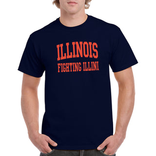 University of Illinois Fighting Illini Front and Back Print Cotton T-Shirt - Navy