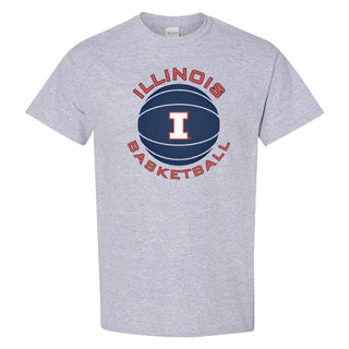 Illinois Fighting Illini Basketball Circle Logo Cotton T-Shirt - Sport Grey