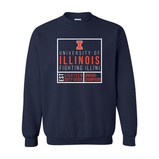 University of Illinois Fighting Illini Box Label Crewneck - Navy