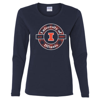 Illinois Plaid Circle Women's Long Sleeve - Navy