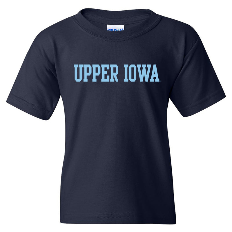 Upper Iowa University Peacocks Basic Block Heavy Cotton Youth Short Sleeve T Shirt - Navy