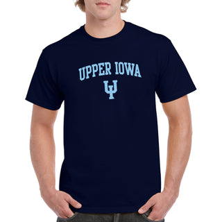 Upper Iowa University Peacocks Arch Logo Basic Cotton Short Sleeve T Shirt - Navy