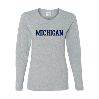 Basic Block University of Michigan Women's Basic Cotton Long Sleeve T Shirt - Sport Grey