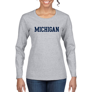 Basic Block University of Michigan Women's Basic Cotton Long Sleeve T Shirt - Sport Grey