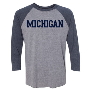 Michigan Wolverines Basic Block 3/4-Sleeve Raglan - Prem Htr/Vtg Navy