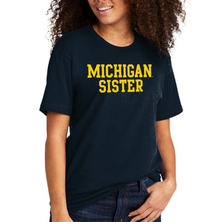 Michigan Wolverines Basic Block Sister Premium Cotton T Shirt - Midnight Navy